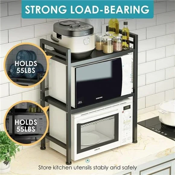 3 Tier Microwave Oven Rack Expandable Carbon Steel with 3 Hooks